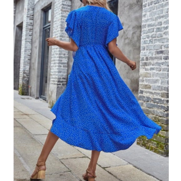 Boho polka dots ruffle hem wrap dress black - Picture 13 of 16